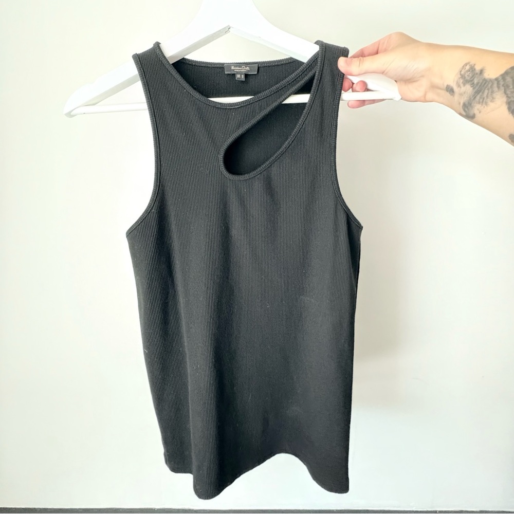 COS Ribbed Asymmetric Cut-Out Tank Top Black Size M